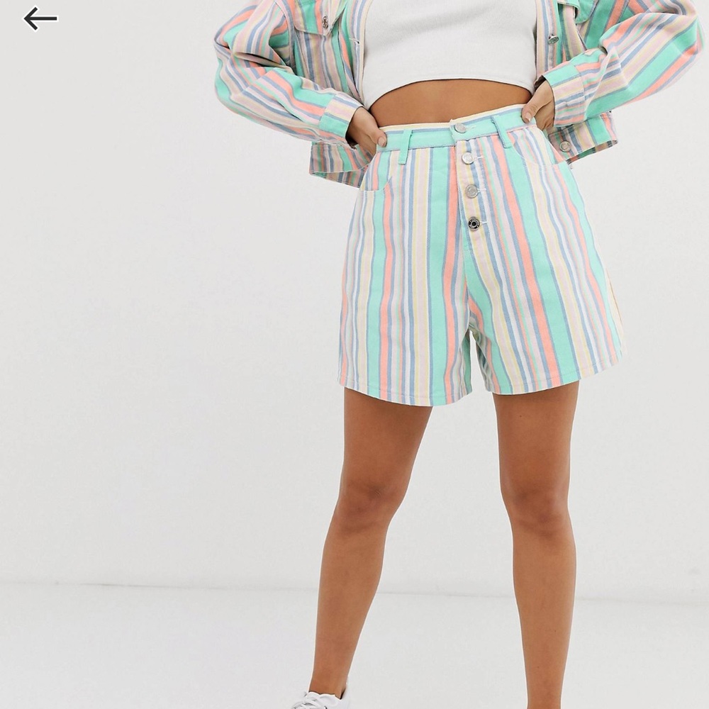 Misguided high waist striped denim shorts